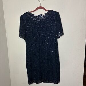 Vintage Stenay Navy Sequin Beaded Dress Size 12